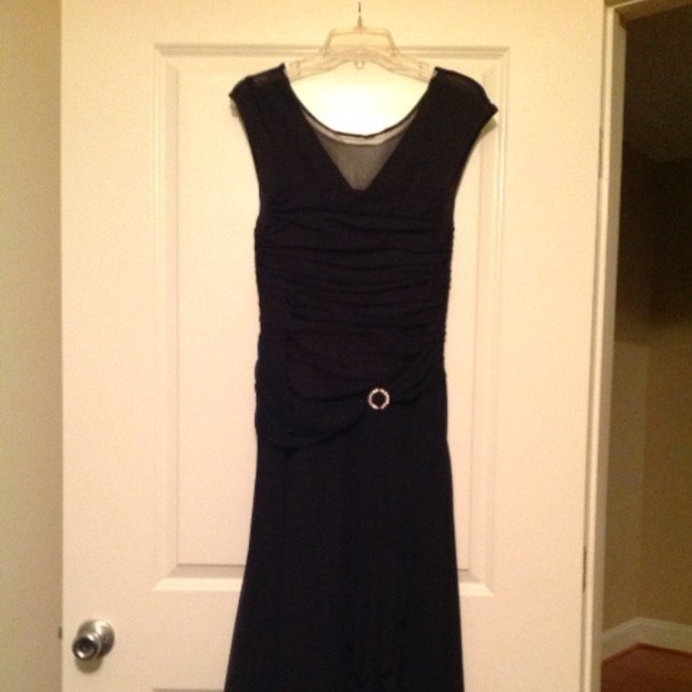 Black Chiffon Flowing Dress with Rhinestone Buckle